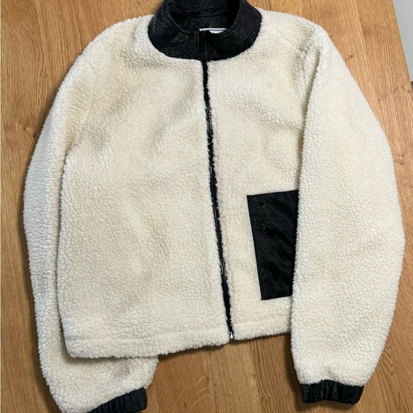 Juicy Couture White Fluffy Bomber Jacket - Size Large - Picture 2 of 5